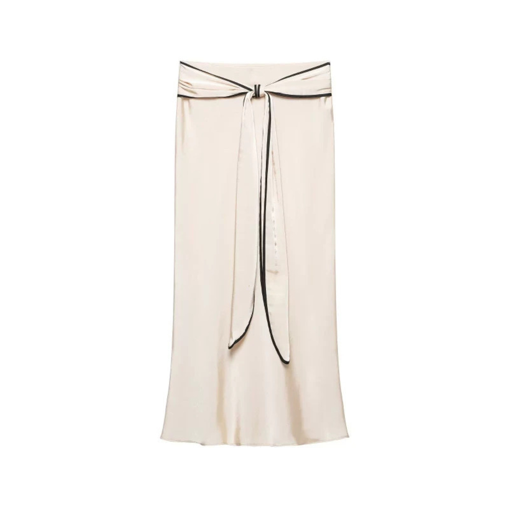 ZARA Knot Detail Silk Satin Midi Skirt
